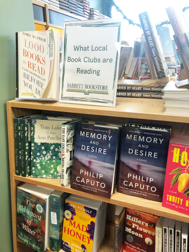 Barrett Bookstore in Darien, CT, featuring MEMORY AND DESIRE as a book club pick